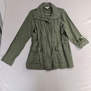 Croft & Barrow - olive green jacket with  front Zip - size XL Linen blend